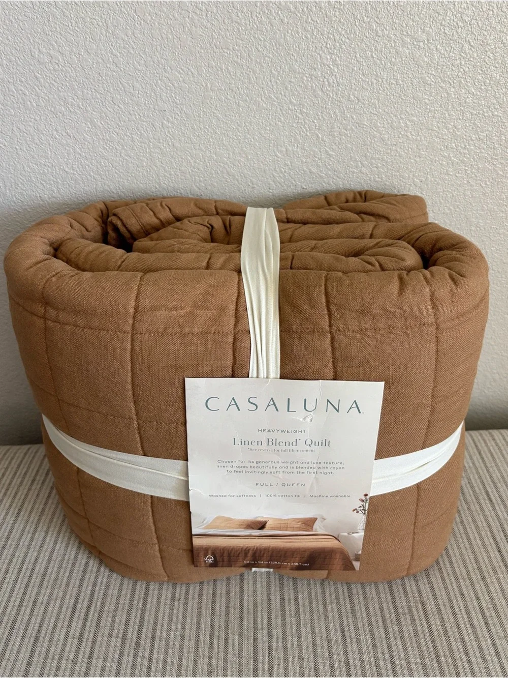 NWT Full/Queen Heavyweight Linen Blend Quilt Warm Brown - Casaluna
